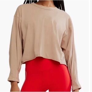 Free People Movement Inspire Crop Top Womens Large Tan Long Sleeve Oversized Tee